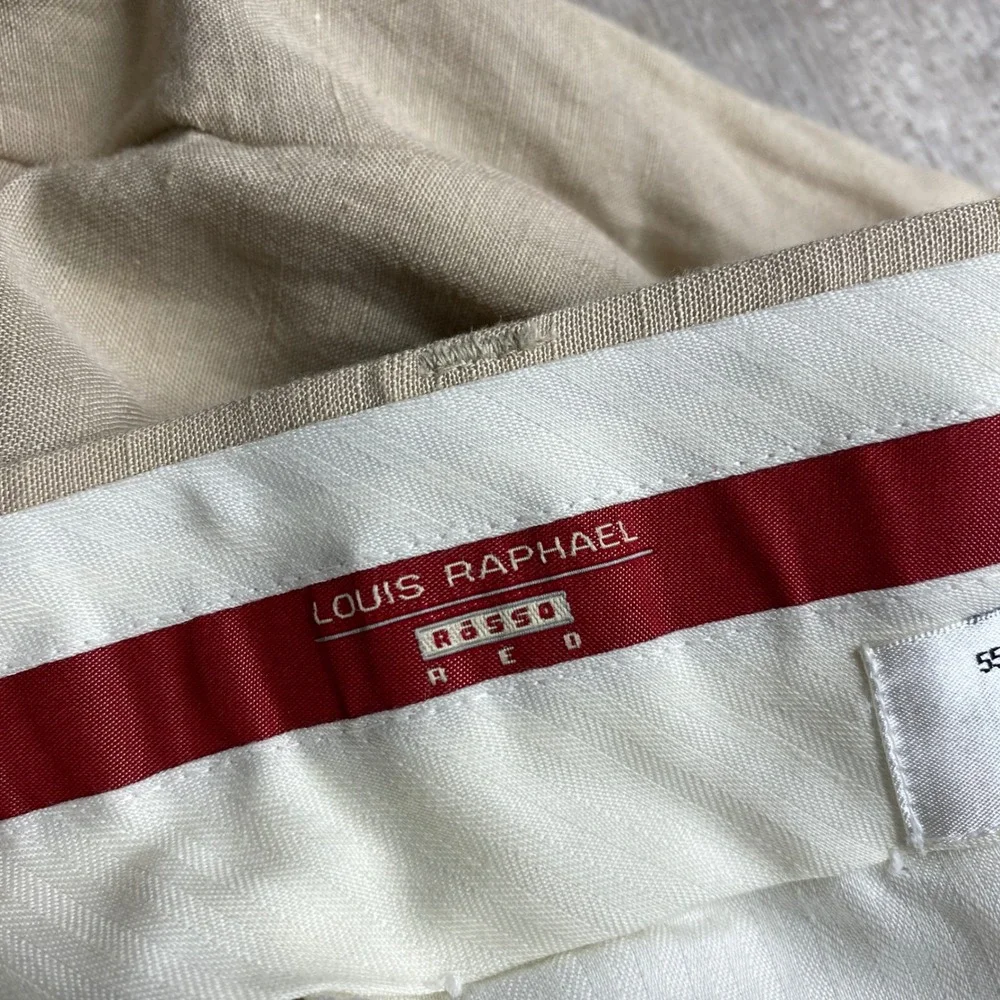 Louis Raphael  Pants Mens 38 Beige Linen Blend Pleated Cuffed Summer Beach Wide